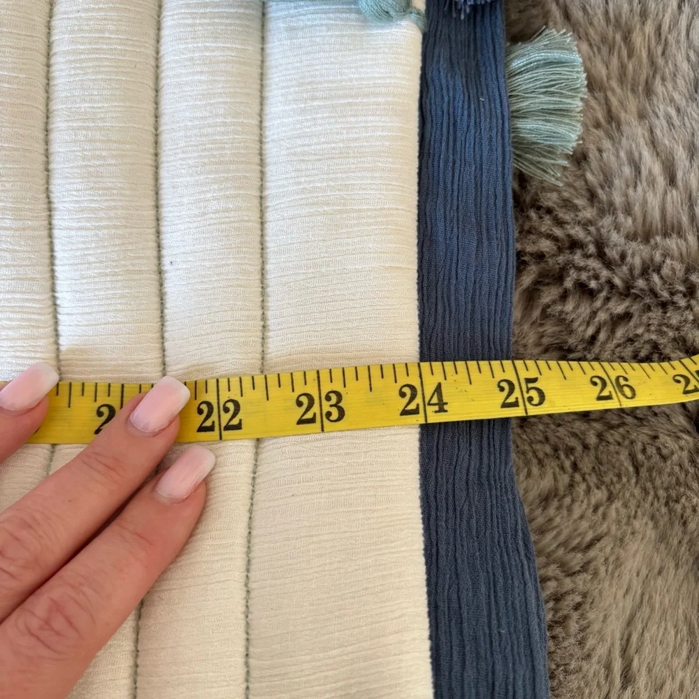 Anthropologie Euro Sham Square Throw Pillow Tassel Unused Cotton Boho White Blue